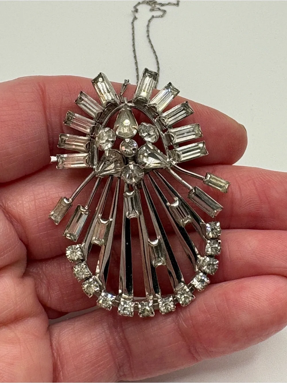 Vintage M&S 1/20 12K GF Rhinestone Convertible Brooch Pendant Necklace
